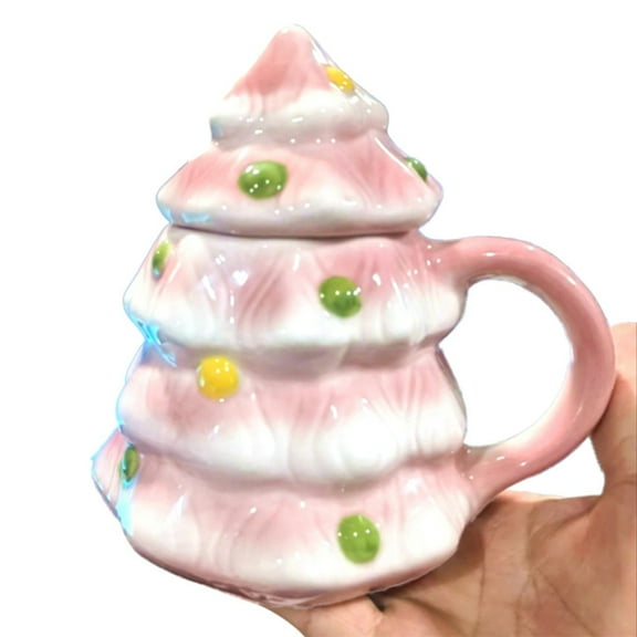 Uioepy Liquidation The Christmas Tree Mug Is Pink 15Oz Christmas Tree Mug With Lid Cute Ceramic Xmas Tree Coffee Mug Adorable Festive Ceramic Coffee Cup Winter Xmas Holiday Birthday Tabletop Drinkware