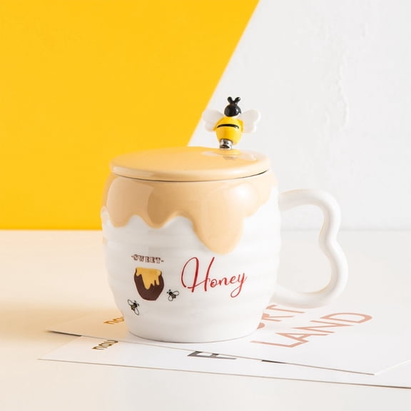 Uioepy Liquidation Creative Ceramic Cup With Lid, Cartoon Cute Bee Mug C A Creative Ceramic Cup With Cover Cartoon Cute Bee Mug Office Coffee Cup Practical Advertising Gift Cup Glass&Bottle Kitchen Cu