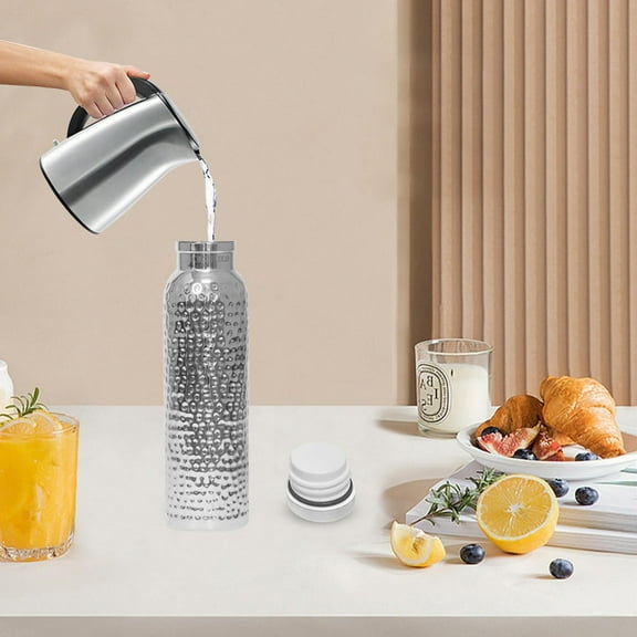 Uioepy Liquidation Electroplated Concave And Convex Appearance Golden Thermos Cup Platinum Gold Silver Kitchen Science Copper Water Bottle W/A Carrying Canvas Bag | Pure Copper Bottle For Drinking Wat