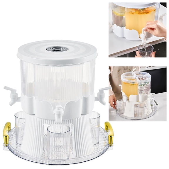 Uioepy Liquidation Four-Quarter Compartment Rotating Kettle. The Rotating Kettle Includes A Base, Four Cups And A Golden Tray Cold Kettle With Faucet Beverage Dispenser With Spigot Ice Tea Juice Pitch