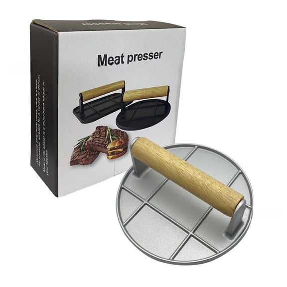 Uioepy Liquidation Meat Press, Manual Meat Patty Press, Silver Round Humburger 6.3In Round With Heat Wood Handle Metal Grill For Bbq Humburger Sandwish Meat Steak Accessory For Flat Top Gr Bakeware Ki
