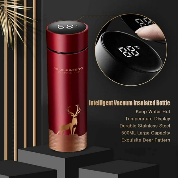 Uioepy Liquidation Yilushunfeng Business Cup Intelligent Temperature-Sensing Cup, Business Stainless Steel Smoke Red Deer 500Ml Thermosflasche Intelligente Temperaturanzeige Flasche Smart Coffee Cup G