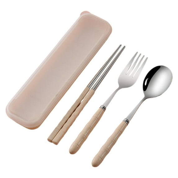 Uioepy Stainless Fork Chopsticks Spoon Portable Tableware Set Outdoor Tableware Home Flatware Set kitchen utensils Khaki, 1 pair of chopsticks + 1 fork + a spoon + plastic box