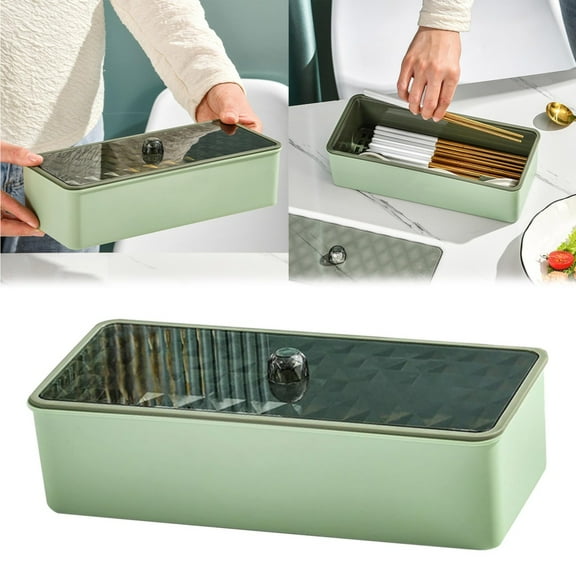 Uioepy Utensil Organizer Container Chopsticks Drain Storage Box Tableware Organizer Cutlery Drawer Organizer with Lid for Kitchen Kitchen Organizers and Storage Mint Green , 1*Kitchenware Storage Box