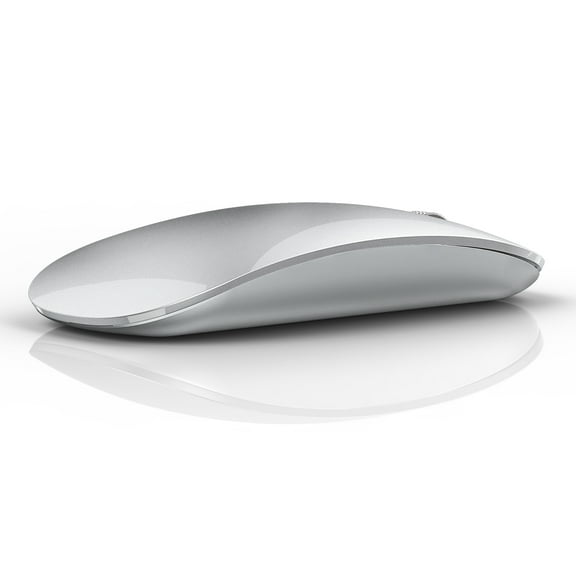 Uiosmuph Bluetooth Mouse, USB C Rechargeable Wireless Mouse, Triple Mode (Dual Bluetooth+USB) Computer Silent Mice Portable with USB Receiver and Type C Adapter for Laptop/MacBook/iPad/PC - Silver