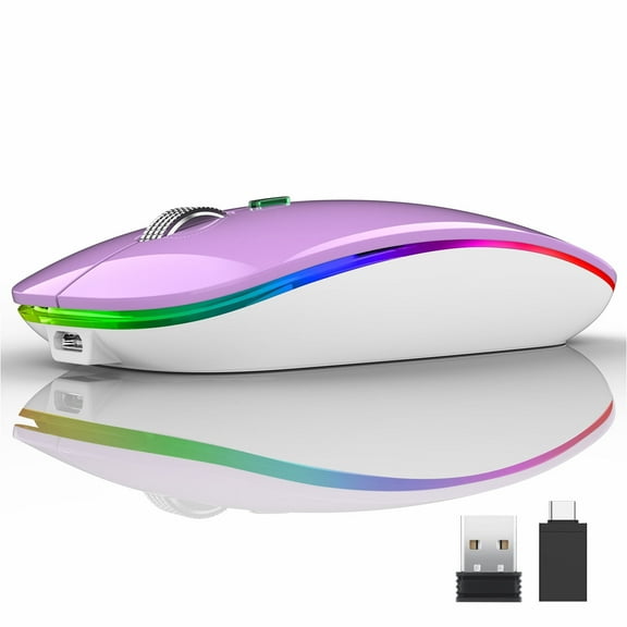 Uiosmuph Wireless Mouse LED Rechargeable Silent Computer Mouse with USB Receiver and Type C Adapter