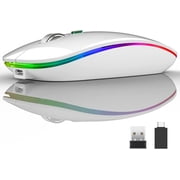 Uiosmuph Wireless Mouse LED Rechargeable Silent Computer Mouse with USB Receiver and Type C Adapter