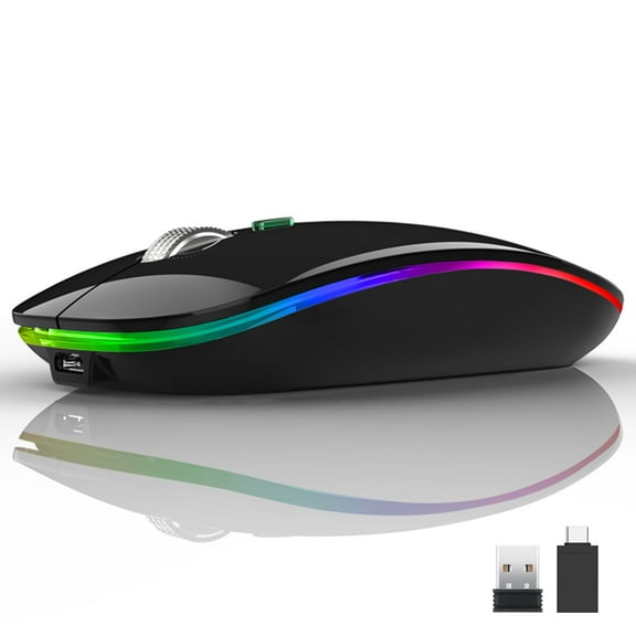 Uiosmuph Wireless Mouse LED Rechargeable Silent Computer Mouse with USB Receiver and Type C Adapter