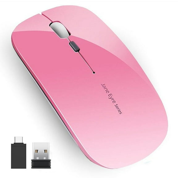 Uiosmuph Wireless Mouse Rechargeable Computer Mouse Silent with USB Nano Receiver Pink