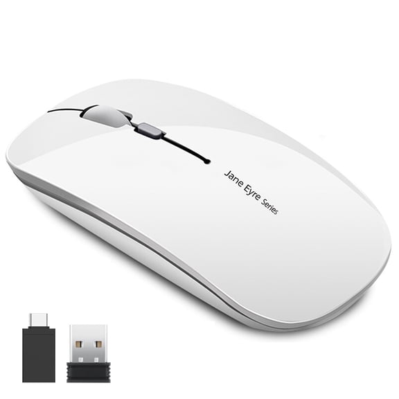 Uiosmuph Wireless Mouse Rechargeable Computer Silent Mouse with USB Nano Receiver White