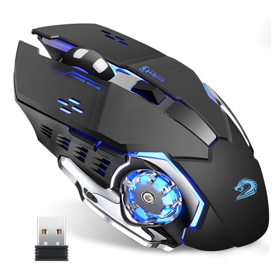 Uiosmuph Wireless Mouse Rechargeable Silent LED Computer Gaming Mouse with USB Receiver