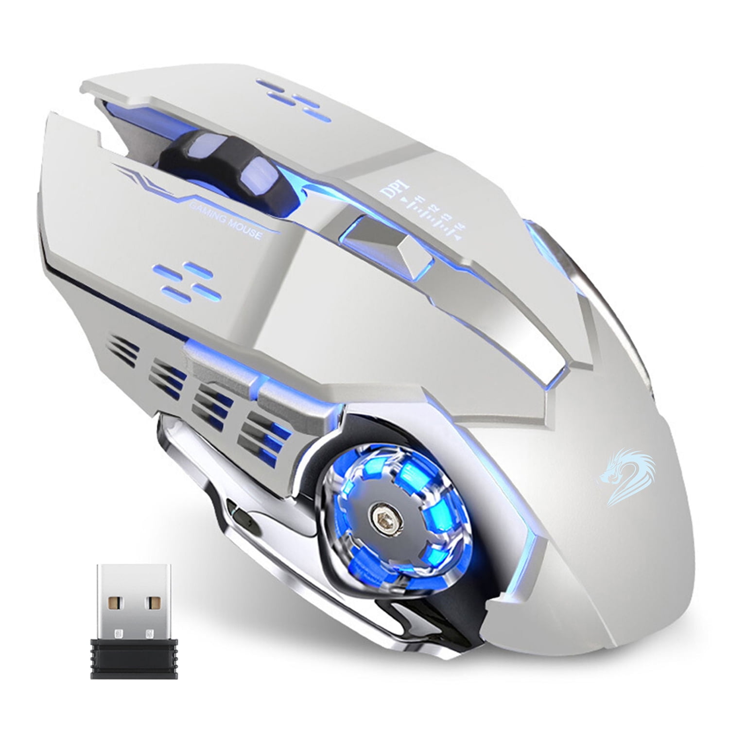 Uiosmuph Wireless Mouse Rechargeable Silent LED Computer Gaming Mouse ...