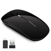 Uiosmuph Wireless Mouse Silent Rechargeable Computer Mouse with USB Nano Receiver Black
