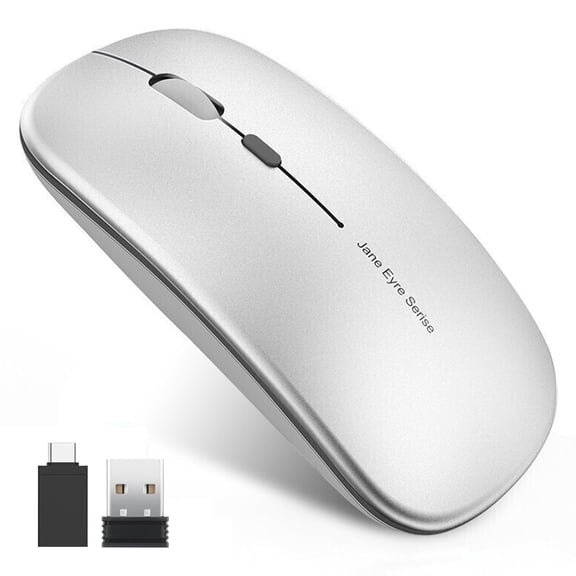 Uiosmuph Wireless Mouse Silent Rechargeable Computer Mouse with USB Nano Receiver Silver