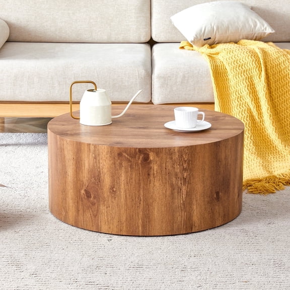 UIOWIO 23.6" Round Wood Coffee Table with High-Quality MDF & Natural Finish, Coffee Table for Living Room, 11.8" Height