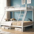 thumbnail image 1 of UIOWIO Bunk Bed Twin over Full Bunk Beds with Ladder,Heavy Duty Metal Bunk Bed Frame with Wall Fastener Screws,Twin Full Size Bed Bunk Bed with Full-Length Guardrail for Adults,White, 1 of 8