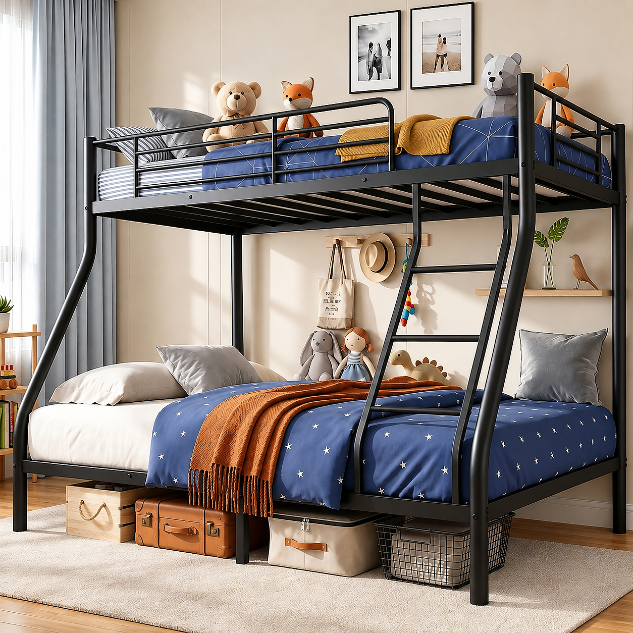 Uiowio Bunk Bed Twin Full Bunk Beds Ladder Heavy Duty Metal Bunk Bed Frame Wall Fastener Screws Twin Full Size Bed Bunk Bed Full Length Guardrail Adu: What to Expect