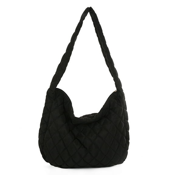 Uirti Women's Quilted Shoulder Bag Padded Tote Large Capacity Hobo Wallet Lightweight Down Filled Tote (Black)