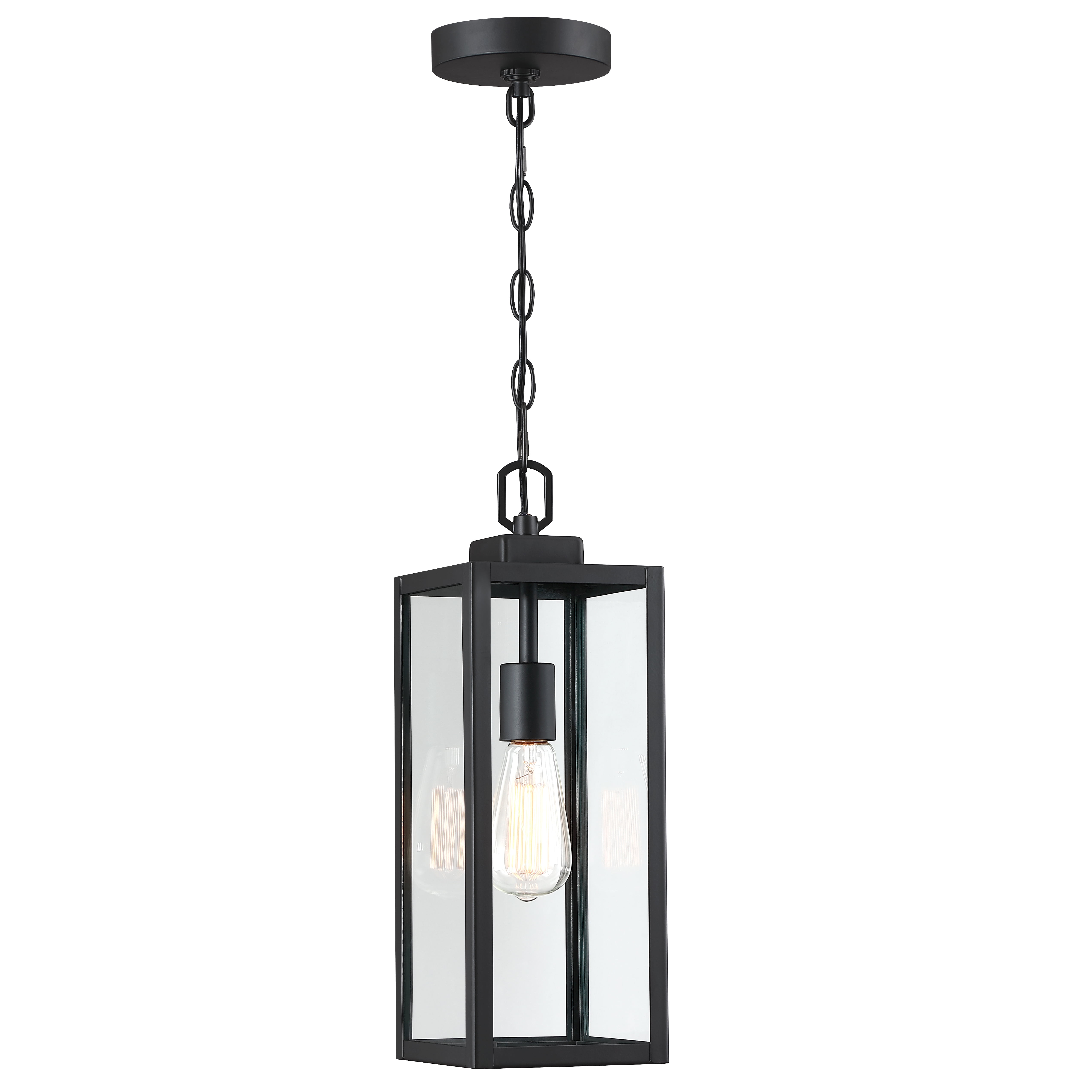 Matte Black Glass Lantern Outdoor Pendant Light