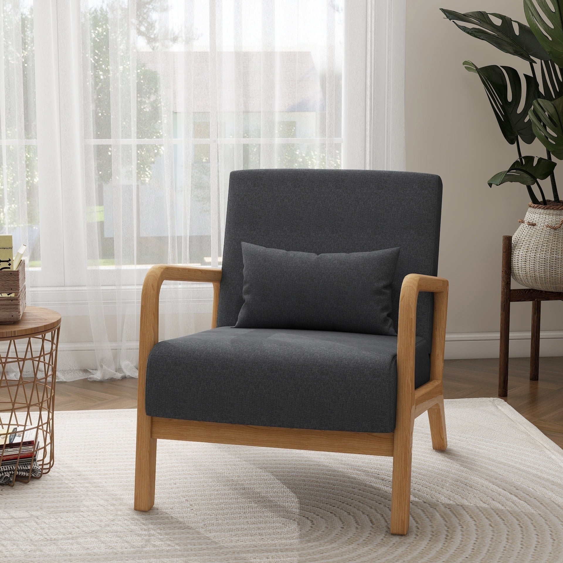 UIXE Accent Chair Upholstered Comfortable Armchair with Lumbar Pillow ...
