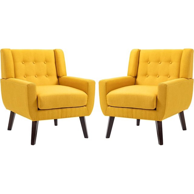 Uixe Yellow Accent Chair Set of 2, Linen Armchair for Living Room