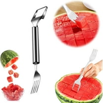Uiz Merueh 2-in-1 Watermelon Fork Slicer,Stainless Steel Fruit Forks Slicer Portable Dual Head Watermelon Slicer Cutter Fruit Cutting Fork Tool for Family Parties Camping Party