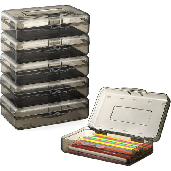 Uiz Merueh 6 Pcs Plastic Pencil Box Large Capacity Pencil Case Clear Pencil Box with Snap Closure Lids Plastic Crayon Boxes Multi Purpose Storage Organizer Box for Office Supplies
