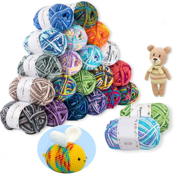 Uiz Merueh Acrylic Yarn Skeins,Multicolor Crochet Craft for Crocheting and Knitting,with Hooks Knitting Needles Stitch Markers,Crochet Starter Kit Beginners