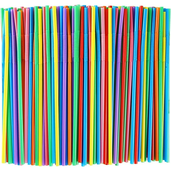 Uiz Merueh 1000 Pack Plastic Drinking Straws, Flexible Straws, Stripes Multiple Colors Straws,Suitable for Various Drinks, Juice, Milk, Tea, Cocktails, Parties, Daily Use
