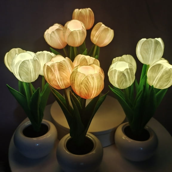 Uiz Merueh Flower Table Lamp Tulip Desk LED Night Light for Home Living Room Decor Artificial Flower with Vase Table Centerpieces for Birthday Holiday Party Wedding Room Decoration