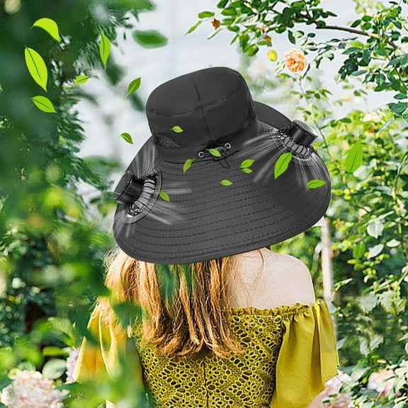 Uiz Merueh Wide Brim Solar Fan Outdoor Fishing Hat-Solar & USB Charging, Sunscreen Sun Hat with Fan, Solar Fan Hat Upf 50+