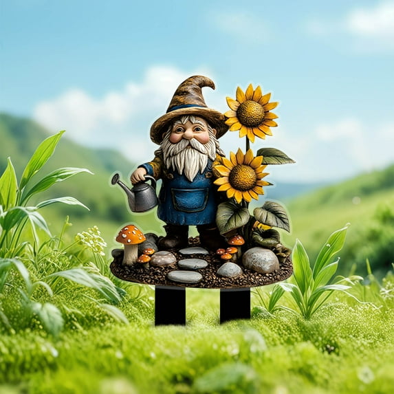Uiz Merueh Garden Gnomes Outdoor Garden Gnomes Statue Yard Art, Weather Proof Flower Stakes for Yard Porch Lawn Pathway Pot Decorations