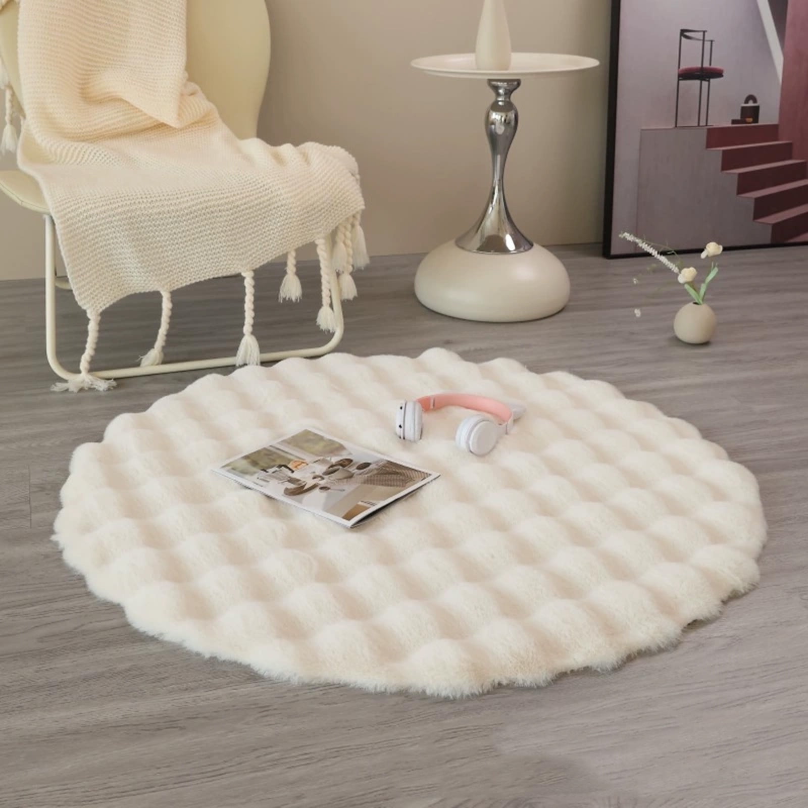 Uiz Merueh Home Savings Round Area Rug for Bedroom, Machine Washable ...