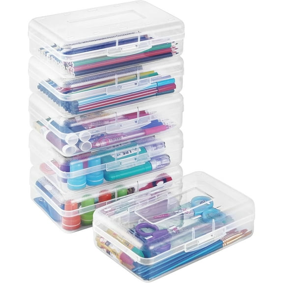Uiz Merueh Large Capacity Hard Pencil Case, Plastic Crayon Pencil Boxes Bulk with Snap-tight Lid, Clear Storage Box Craft Pen Art Marker Organizer Stackable