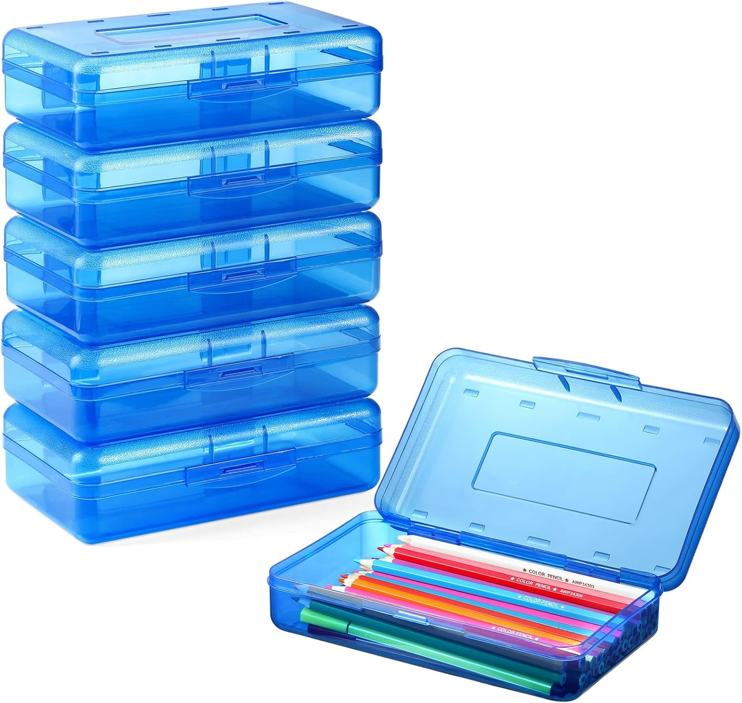 Uiz Merueh Plastic Pencil Box Clear Pencil Case with Lid Bulk Snap Closure Hard Large Capacity Pencil Box Pen Pencil Holder Storage Organizer Box