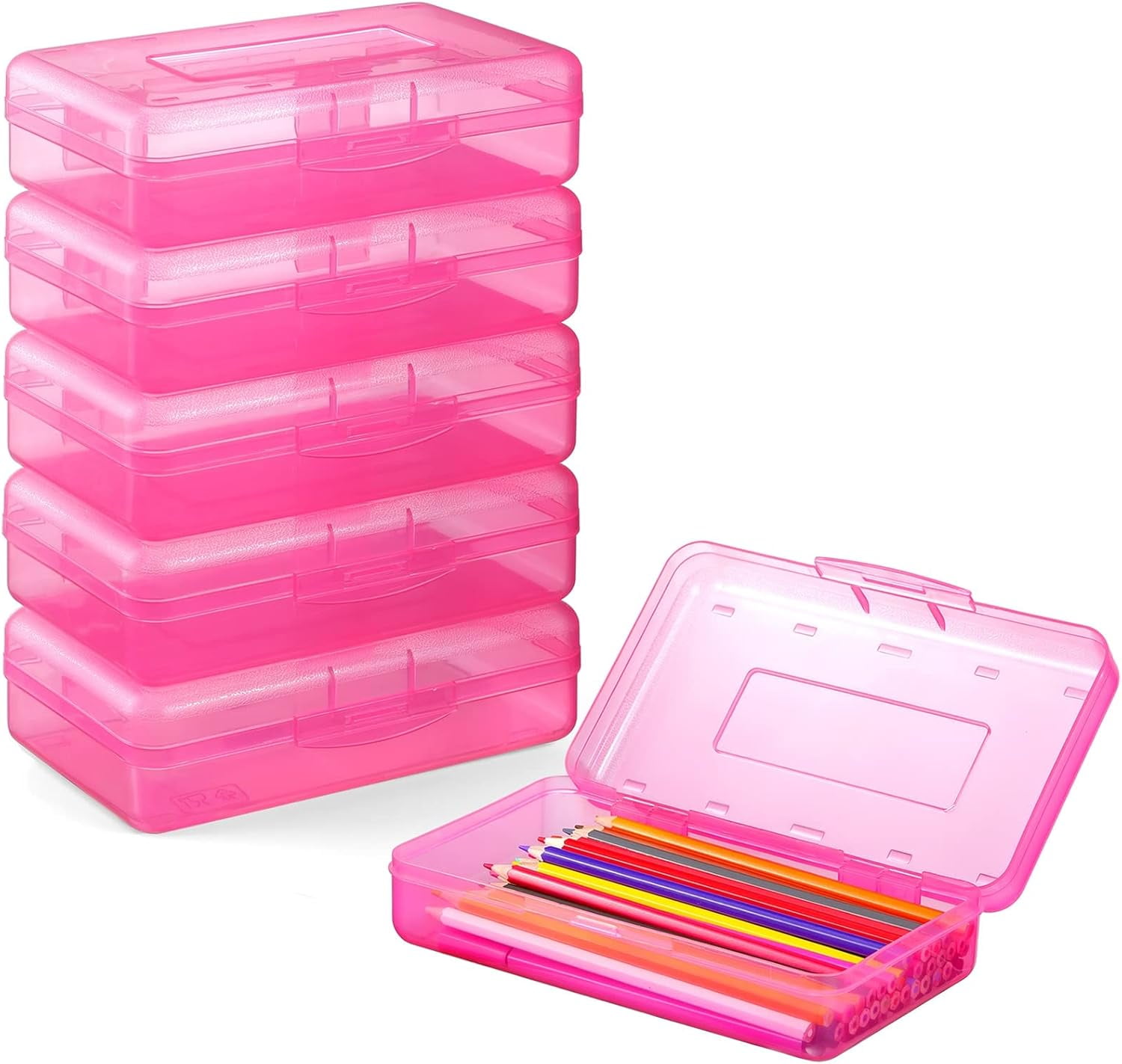 Uiz Merueh Plastic Pencil Box Large Capacity Pencil Case Clear Pencil Box with Snap Closure Lids Plastic Crayon Boxes Multi Purpose Storage Organizer Box for Office Supplies