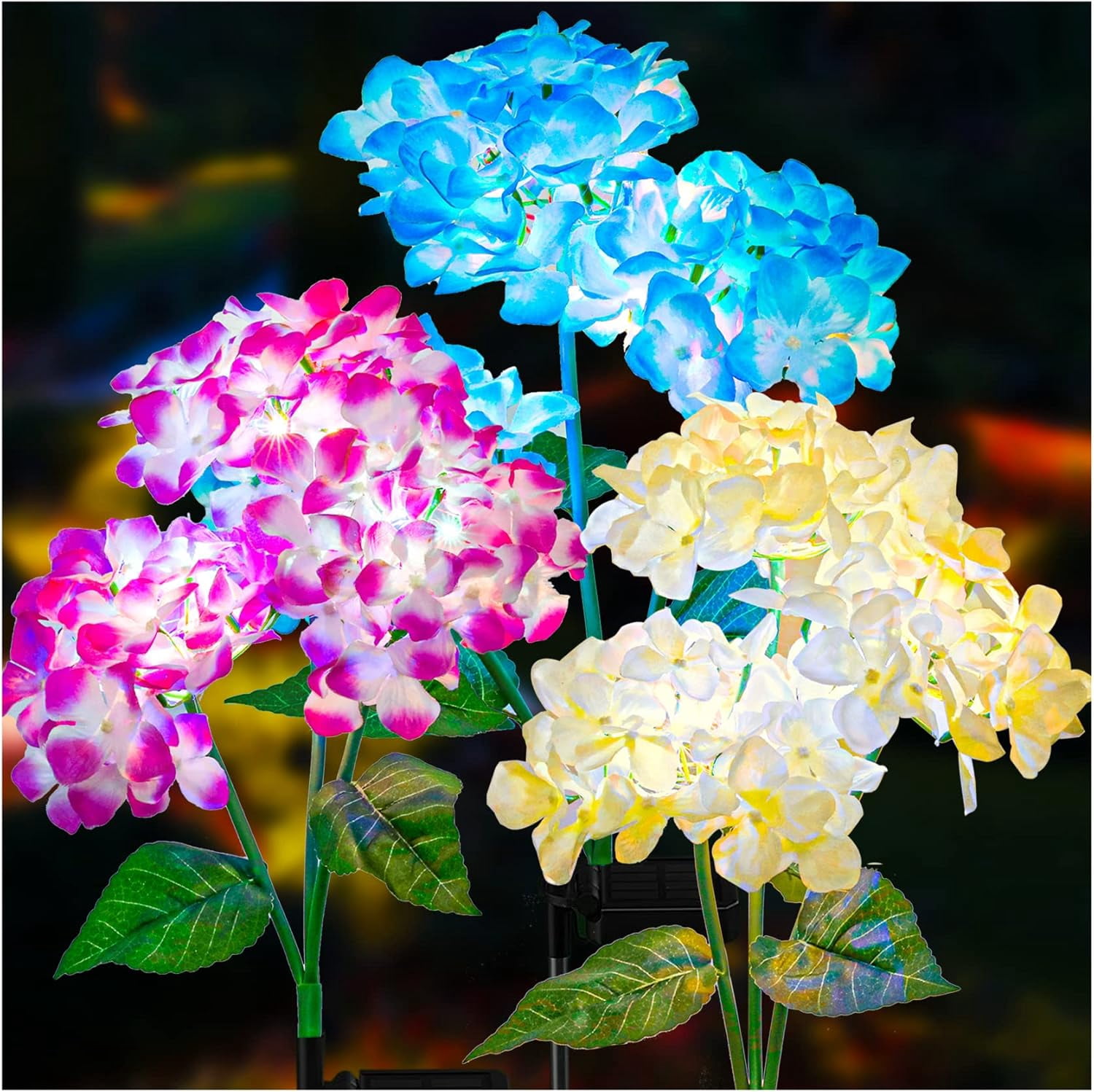 Uiz Merueh Solar Flower Lights - Waterproof Garden Lights with Solar Hydrangea Stake, Decorative for Patio, Courtyard, Garden Lawn