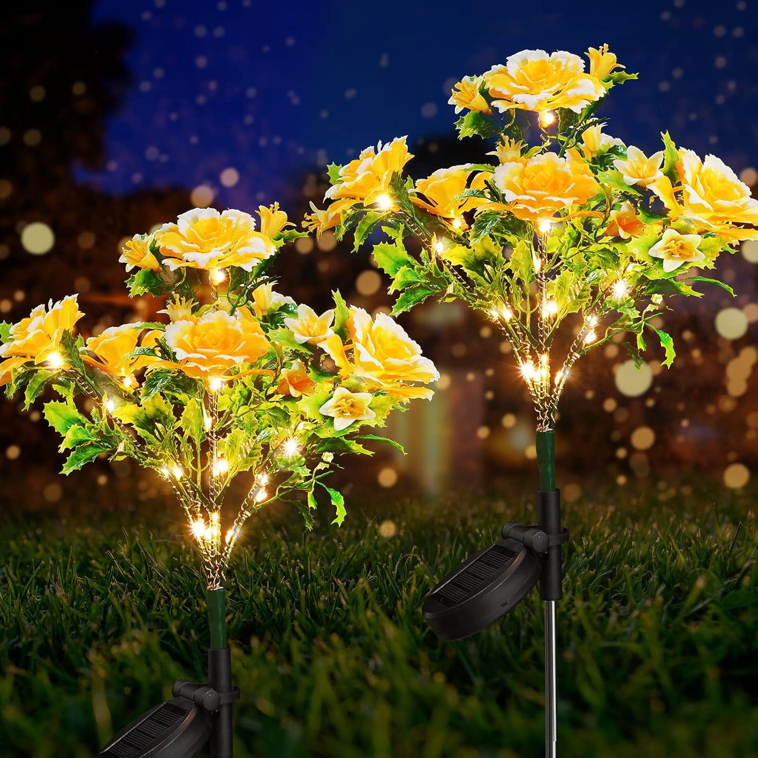 Uiz Merueh Solar Lights Outdoor Decorative, Solar Garden Lights with Carnation Flower, Solar Flower Lights Outdoor Garden Waterproof IP65 - Gardening Gifts for Women