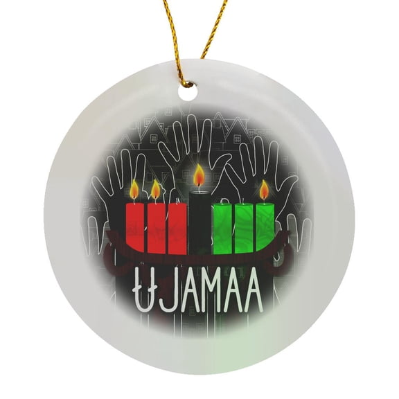 3drose, Ujamaa Kwanzaa Day 4 Cooperative Economics December 29, Circle Porcelain Ornament