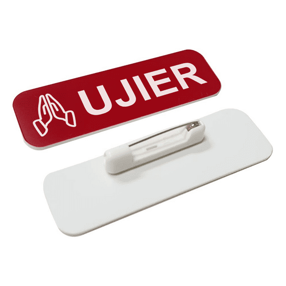 Ujier 1 x 3" Name Tag/Badge, Red, Praying Hands (3 Pack)