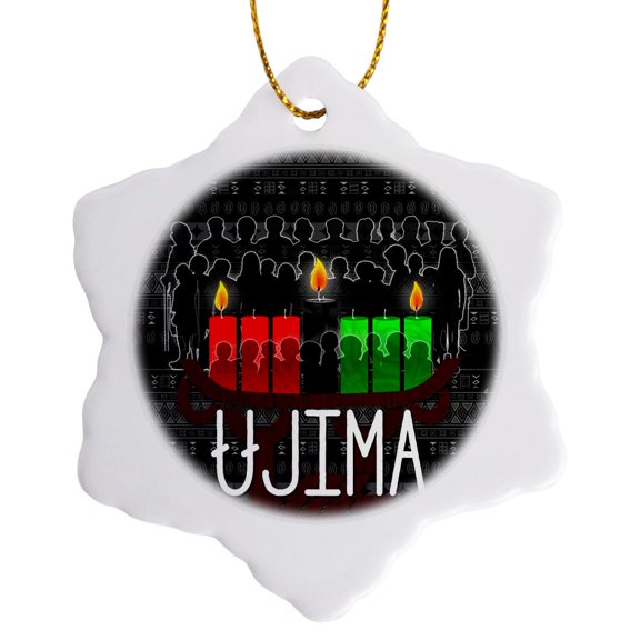 3drose, Ujima Kwanzaa Day 3 with Kinara Collective Work and Community, 3 inch Snowflake Porcelain Ornament