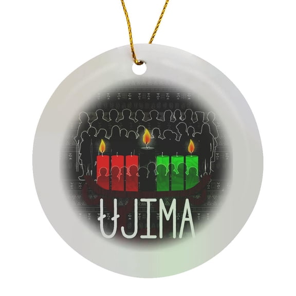 3drose, Ujima Kwanzaa Day 3 with Kinara Collective Work and Community, Circle Porcelain Ornament