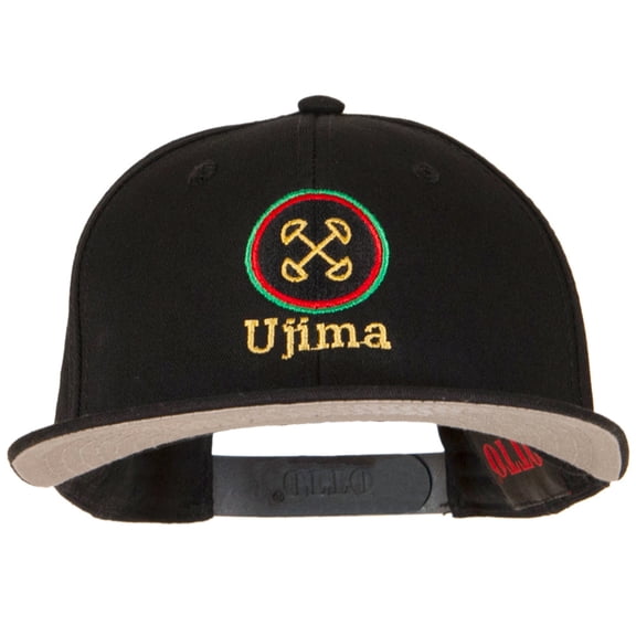 Ujima Kwanzaa Embroidered Superior Cotton Twill Flat Bill Snapback Prostyle Cap - Black OSFM