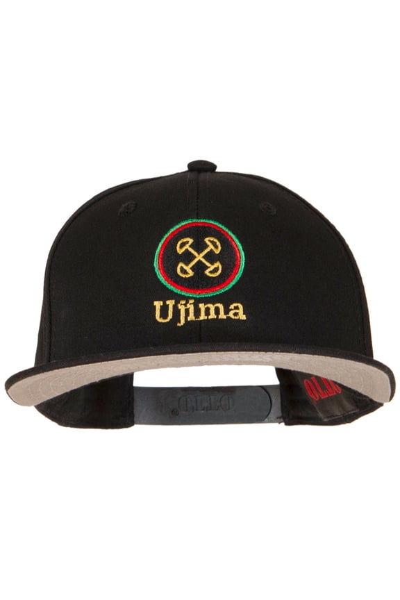 Ujima Kwanzaa Embroidered Superior Cotton Twill Flat Bill Snapback Prostyle Cap - Black OSFM