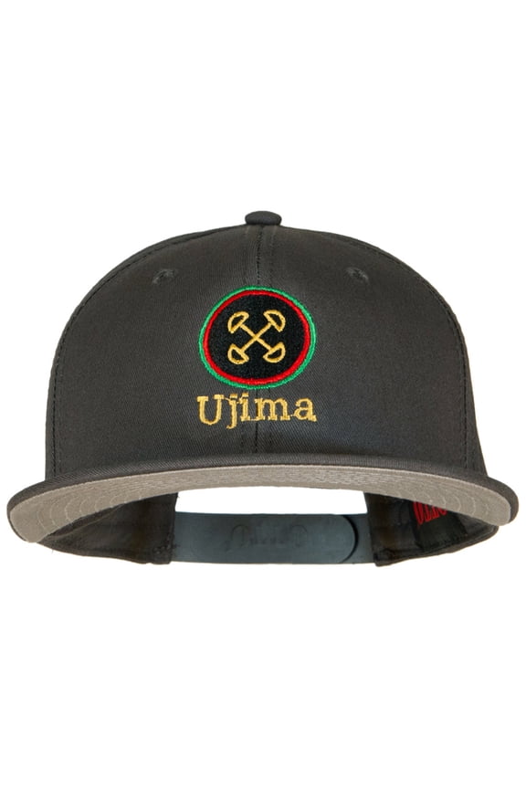 Ujima Kwanzaa Embroidered Superior Cotton Twill Flat Bill Snapback Prostyle Cap - Charcoal OSFM
