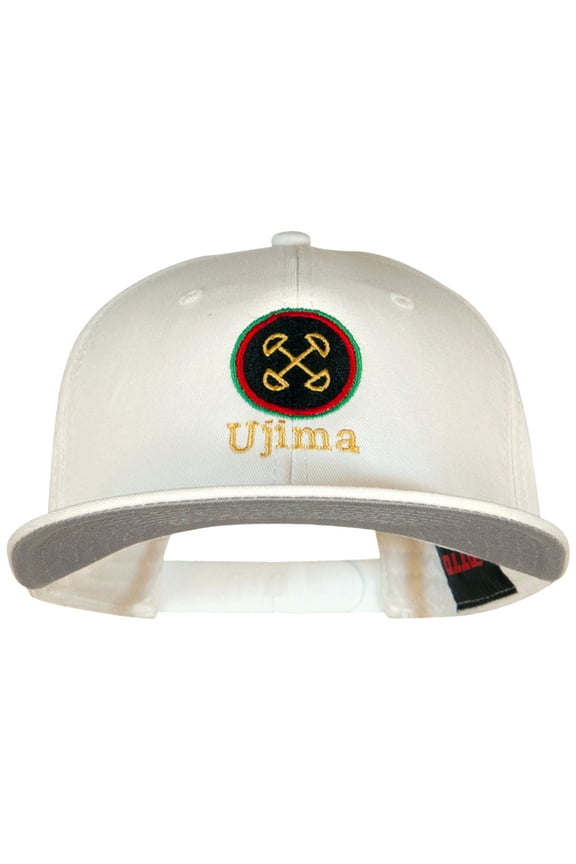 Ujima Kwanzaa Embroidered Superior Cotton Twill Flat Bill Snapback Prostyle Cap - White OSFM