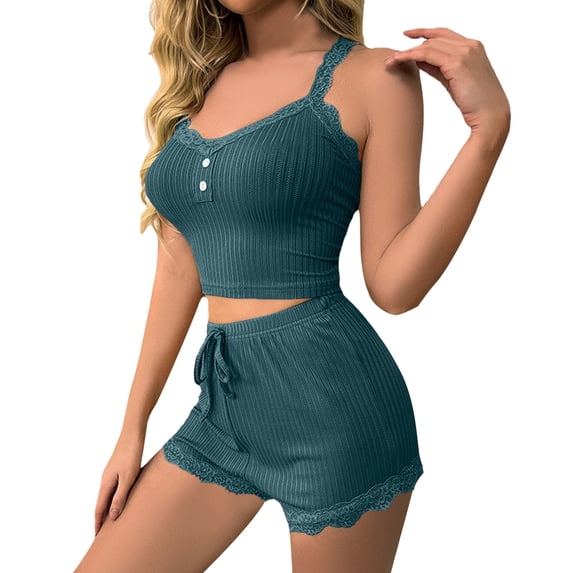 Ujnder Pajamas for Women Set Womens Pajamas Plus Size Casual Pajamas Lace Suspenders Green XL