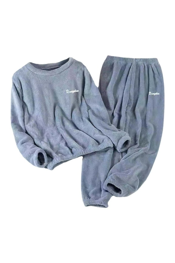 Winter Plus Size Coral Pajama Set Women's Thickened Flannel Sleepwear Light Blue XXXL