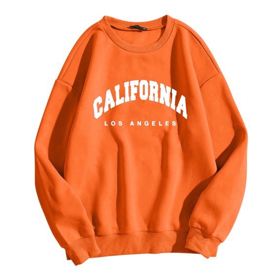 Ujnder Women's Casual Letter Print Graphic Sweatshirt Long Sleeve Crew Neck Pullover Tops Fall Outfits for Women Clothes Orange XXL