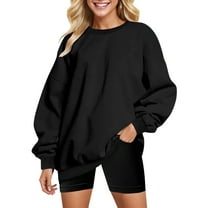 Ujnder Women's Casual Loose Fit Sweatshirt Long Sleeve Drop Shoulder Pullover Crew Neck Tops Outfits for Women Clothes Black L